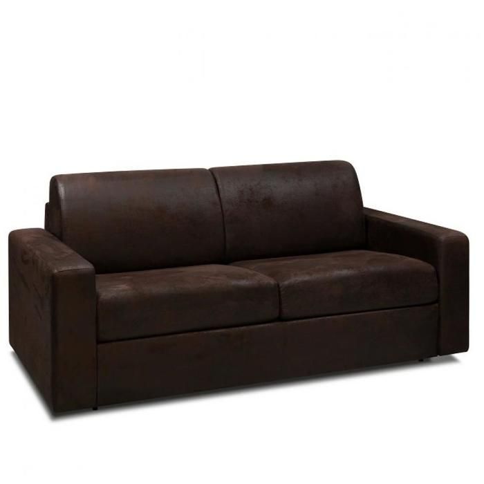 Canapé convertible express style industriel MADAGASCAR 140 cm matelas 16 cm microfibre vintage marron Microfibre Inside75