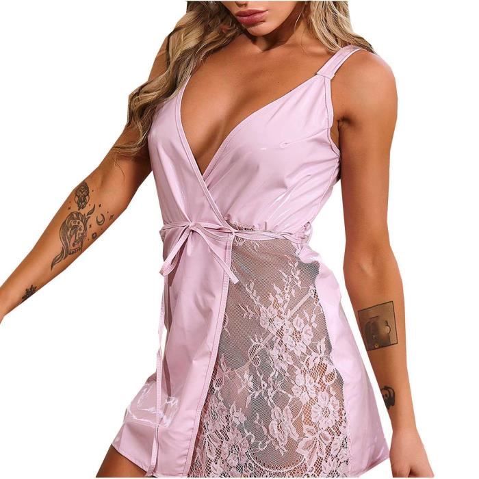 Nuisette de Femmes Mode Sexy Lingerie Cuir Épissage de ntelle Taille