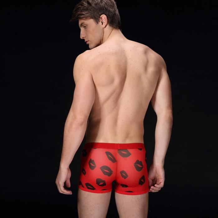 Hommes Sexy Transparent Lip Print Lingerie Confortable Boxer Briefs Sous V Tements Rouge