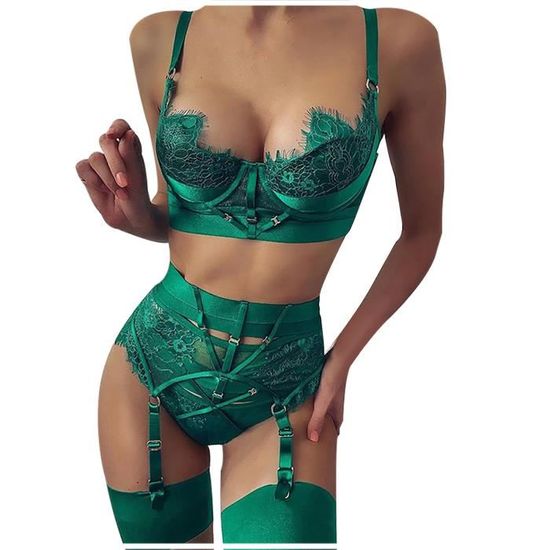 Ensemble Lingerie Mesdames Lingerie Sexy Cils Dentelle Couture Vert