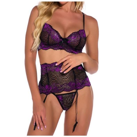 Sasaquoy Femmes Mode Sexy Dentelle Lingerie Trois Pièces Costume