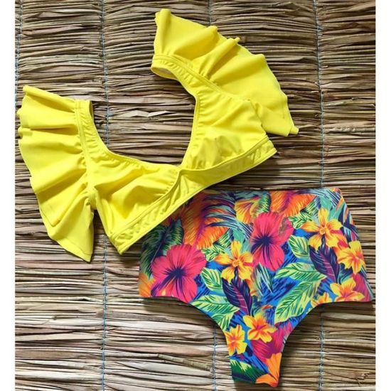 Maillot De Bain Nouveau Bikini Fleuri Volants Bikini Ensemble