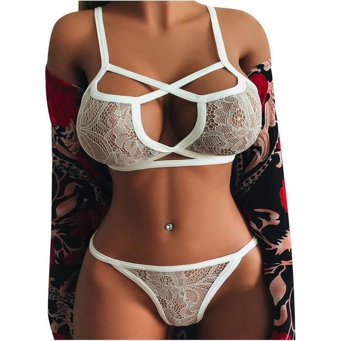Ensemble Lingerie Sexy Femme Body Et Combinaison Dos Nu En Dentelle