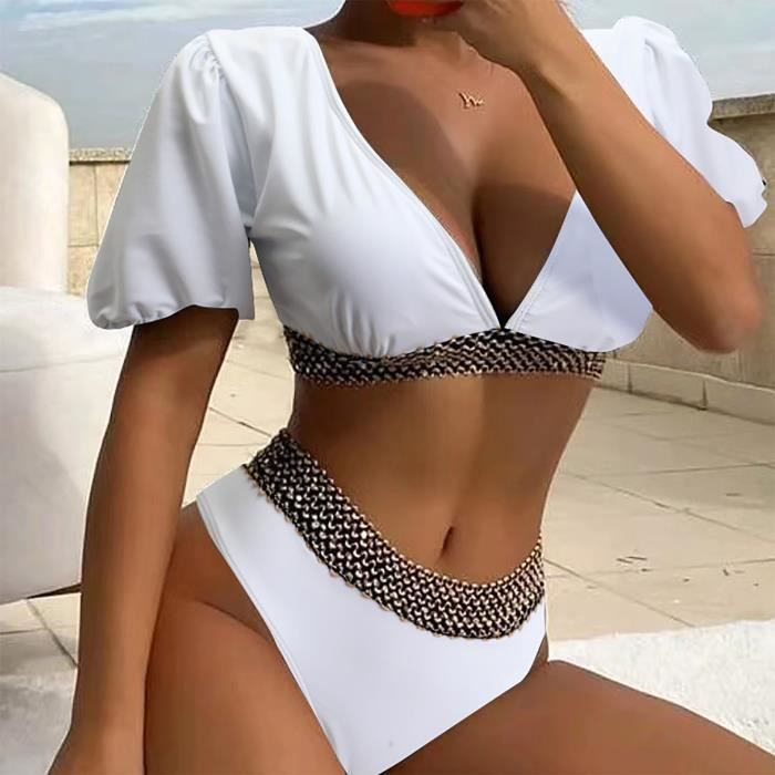 Ensemble De Bikini Solide Contraste De Poitrine Sexy Pour Femmes
