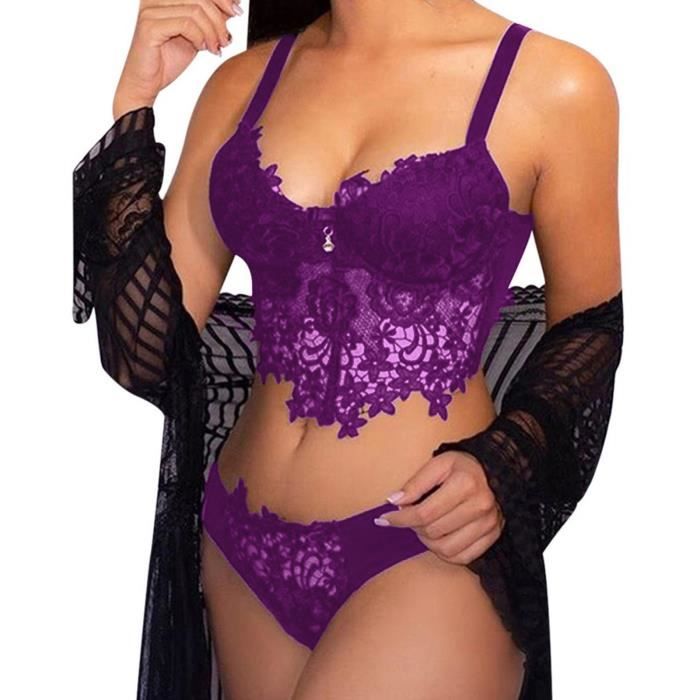 Soutien Gorge Dames Lingerie Sexy En Dentelle Brodé String Ensemble De