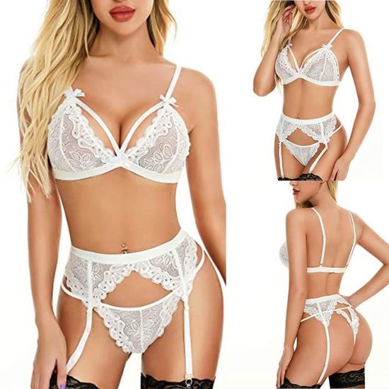 Femmes Sexy Temptation Lingerie Dentelle Cross Sling Mesh Dentelle Dos