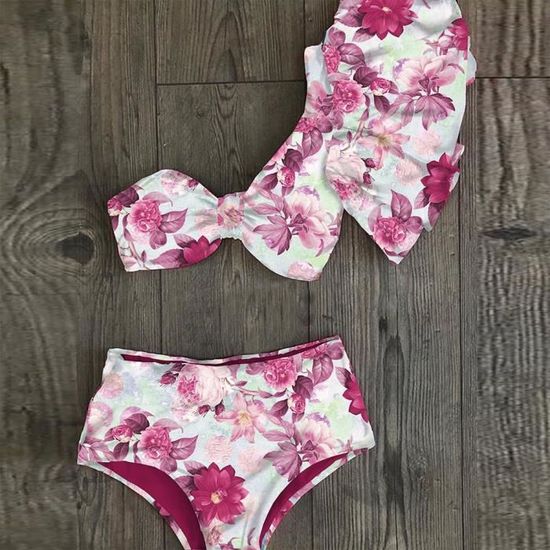 Maillot De Bain Une Paule Bikini Ensemble Sexy Volants Maillots