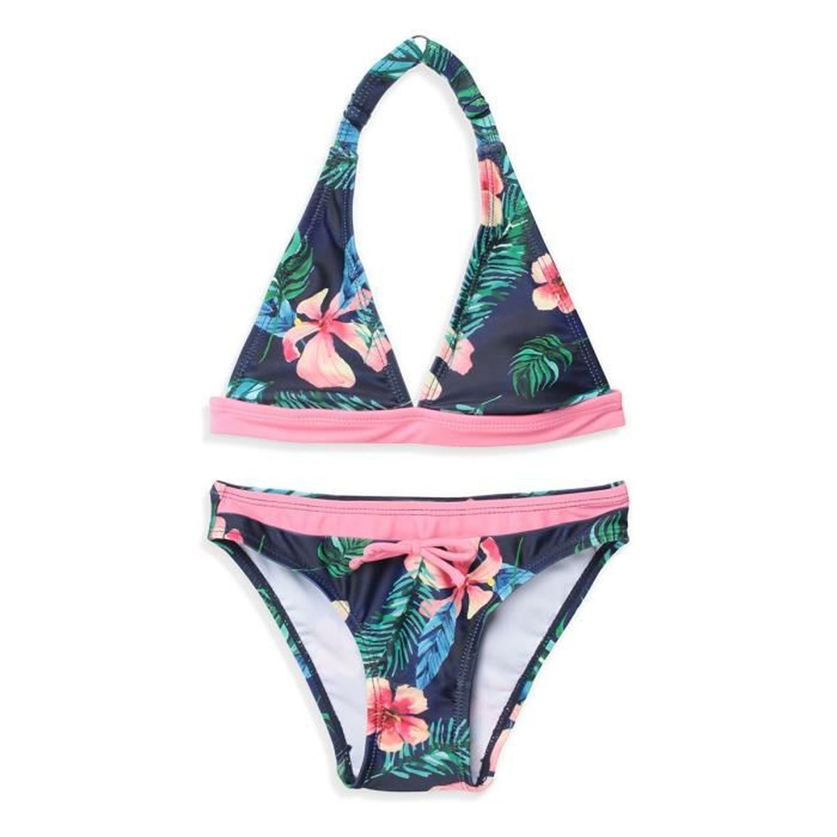 LENTIGGINI Bikini 2 Pièces tout Imprimé Marine Pêche Cerise Fille