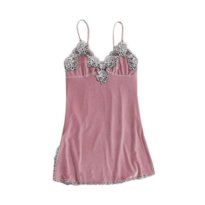Femmes Or Velours Fronde Jupe Sexy Lingerie Maison Porter Pyjamas Chemise De Nuit N Rose