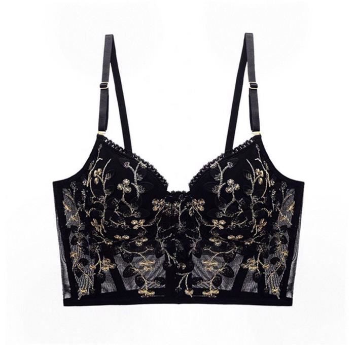 Lingerie Sexy En Dentelle Femmes Brassi Re Respirants Brod S De Fleurs Bretelles Reglables Noir