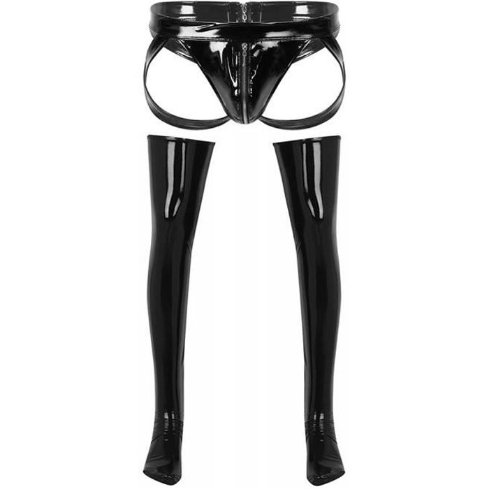 String Homme Sexy Ouvert Cuir Verni Jockstrap Gay Tanga Slip Fesse Nue