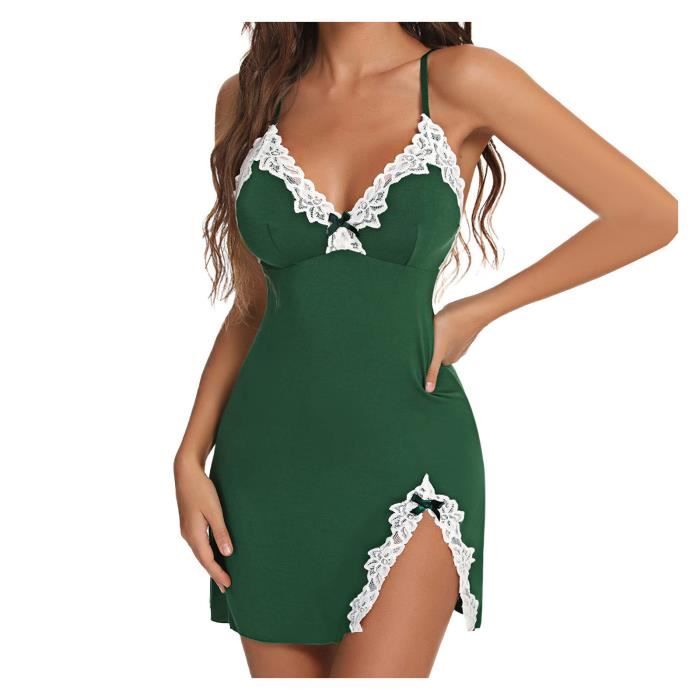 Ensemble de lingerie sexy dames couleur unie col en V côté fente