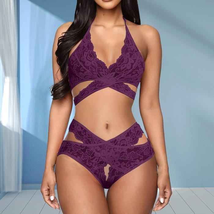 Mesdames Mode Sexy Tentation Lingerie Dentelle Neckband Babydoll Sous