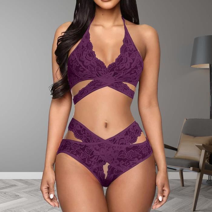 Mesdames Mode Sexy Tentation Lingerie Dentelle Neckband Babydoll Sous
