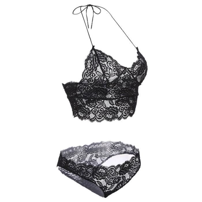 Sous vêtements ensemble soutien gorge Lingerie Corset Sexy dentelle creux Cami transparent