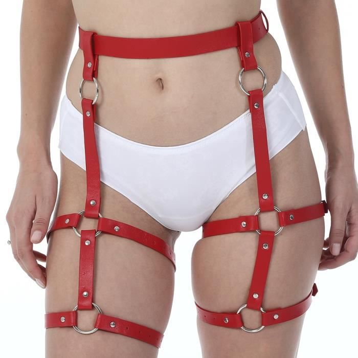 Sexy femme Bondage jambe rouge harnais Lingerie Punk érotique Goth en