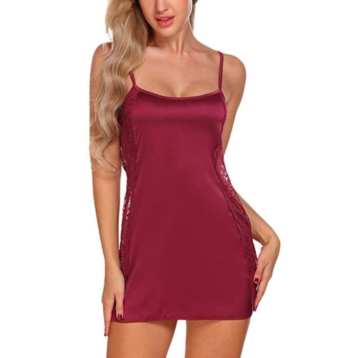Nuisette Longue Nouvelles Femmes Couleur Unie Satin Soie Lingerie