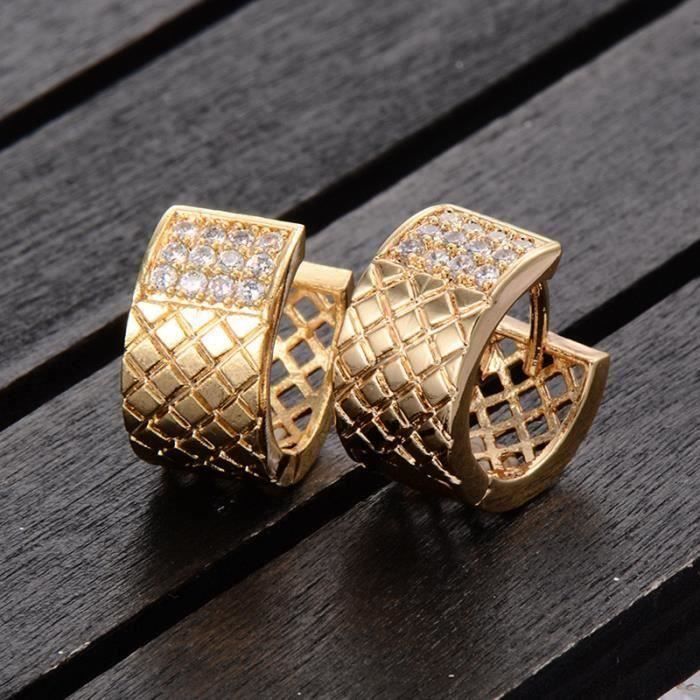 maille coupe boucles d\'oreilles femmes plaqué or jaune zircone cercle boucles d\'oreilles dames cadeau