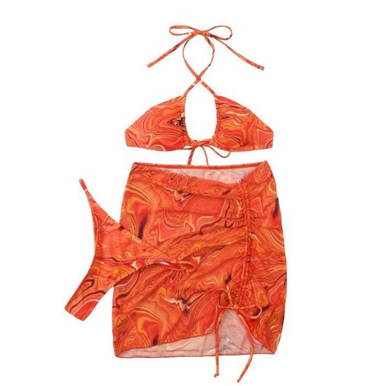 Maillot De Bain De Bain Maillot Bikini Trois Pi Ces Sexy Pour Femme Orange Orange Cdiscount