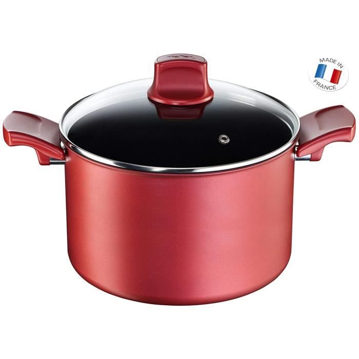Charactere Faitout 24 Cm Rouge + Couvercle en Verre Tous Feux Dont Induction