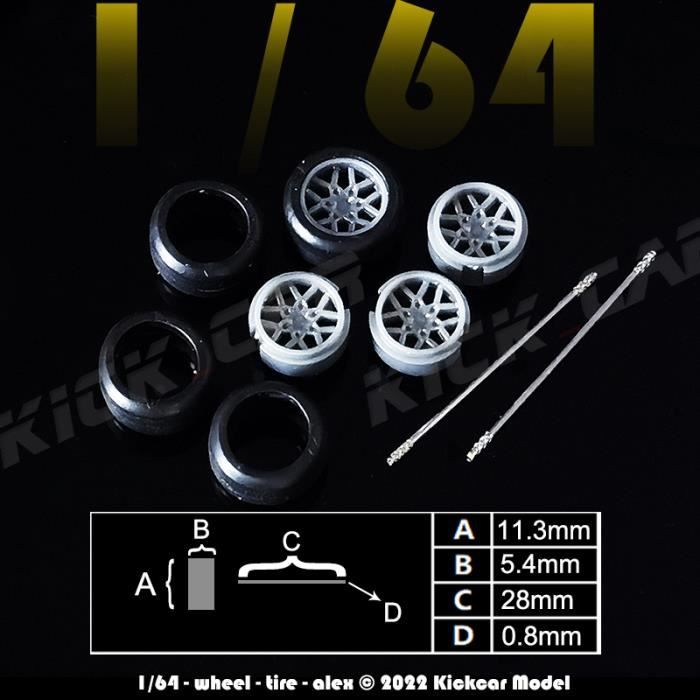 Couleur Gris 28mm Roues pour hot Wheels avec pneu en caoutchouc modèle de voiture à arbre