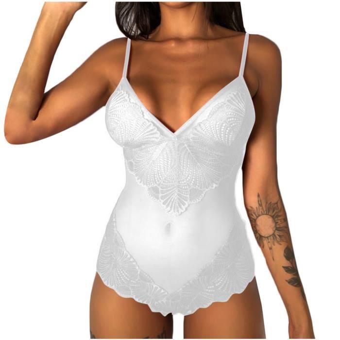 Femmes Dentelle Lingerie Body V Neck Lace Babydoll Short Jumpsuit
