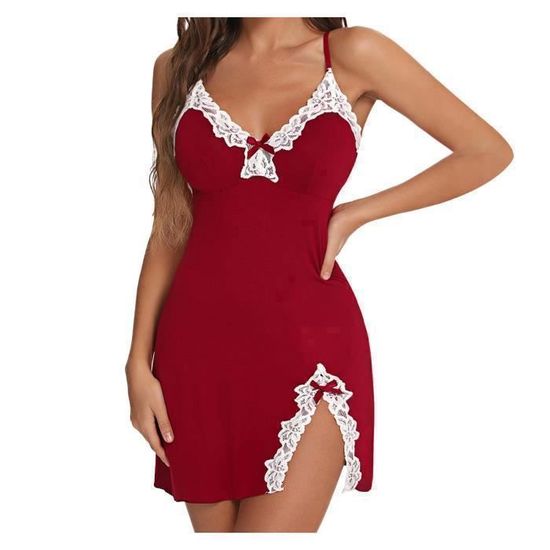 Lingerie Sexy En Dentelle Babydoll Avec String Dentelle Col V Nuisette