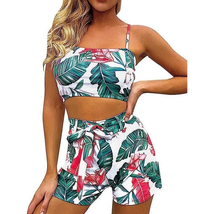 Maillot de Bain Femme 2 PièCes Sexy Bikini Tankinis Dos Nu Sport