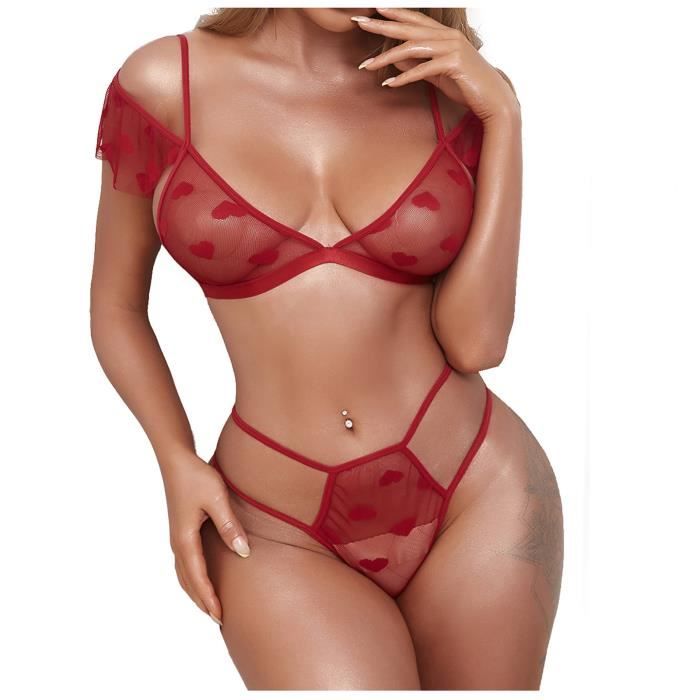Sasaquoy Coordonnes Ensemble Lingerie Mode Sexy Femmes Lace Up Love