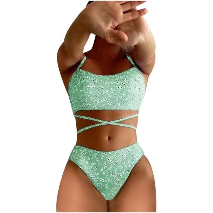 Ensemble de bikini solide à contraste de poitrine sexy pour femmes