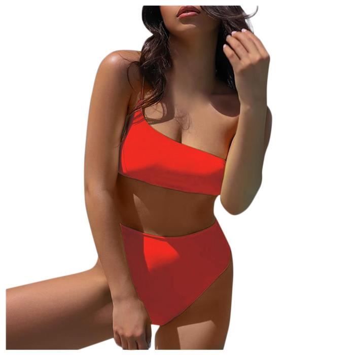 Bikini Maillot De Bain Deux Pi Ces Sexy Une Paule Taille Haute Bandeau