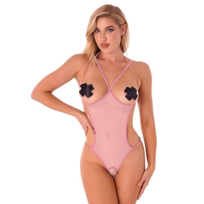 Iiniim Ensemble Lingerie Sexy Femme Coquine Body Transparent Sein Nu