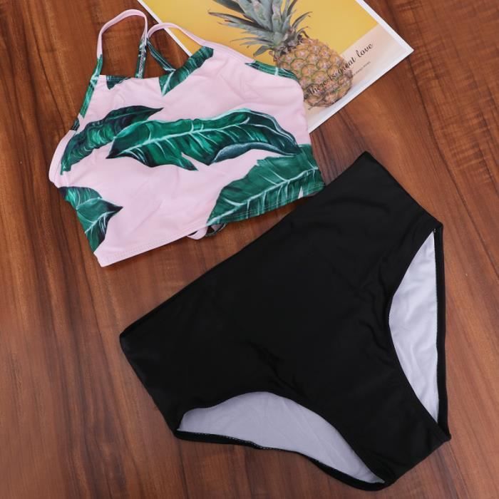 Femmes été Sexy Bikini Set Deux Pièces Palmier Imprimer Halter Maillots