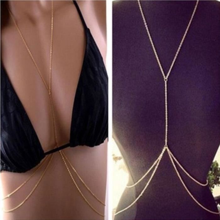 Les Femmes Sexy De La Mode Corps En Or Ventre Cha Ne Bikini Harnais