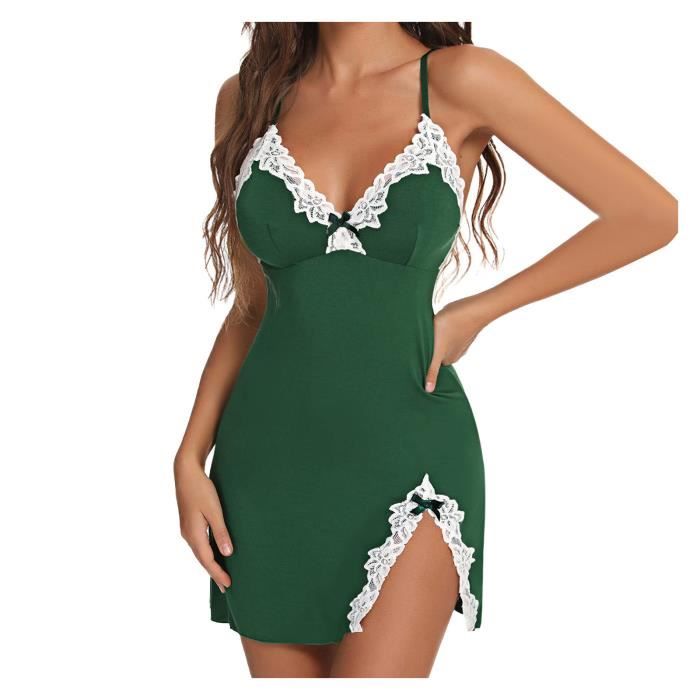 Lingerie Sexy En Dentelle Babydoll Avec String Dentelle Col V Nuisette