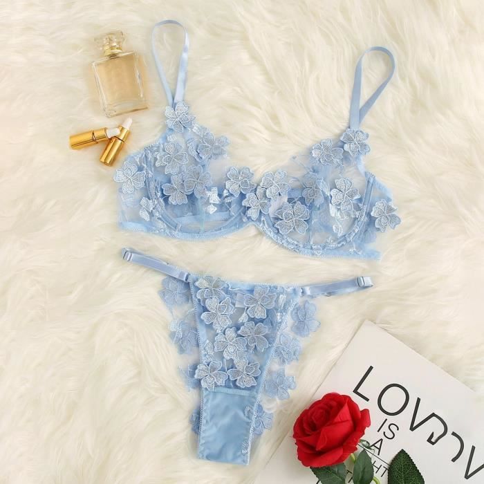 String Sexy Fleurs Broderie Bralette Dentelle Soutien Gorge Bustier Lingerie String ZUIHAO