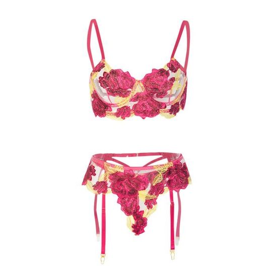Femmes Sexy Sling Broderie Maille Sculpt Trois Points Bikini Deux