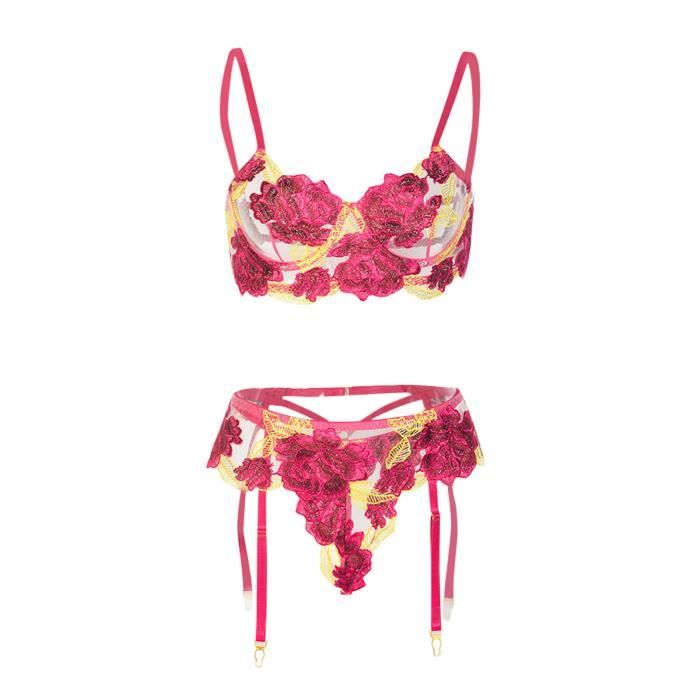 Femmes Sexy Sling Broderie Maille Sculpt Trois Points Bikini Deux Pi Ces Ensemble Lingerie