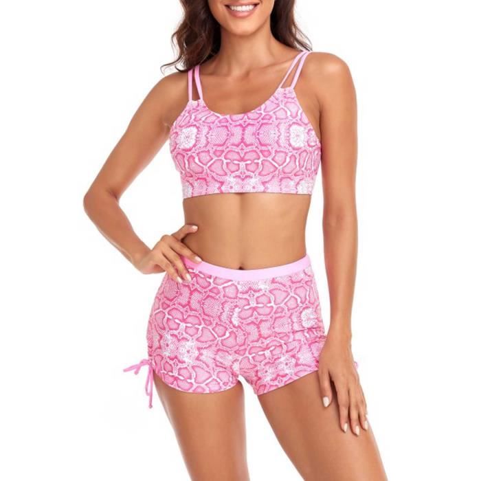 Sexy casual bikini set imprimé col rond maillot de bain deux pièces taille haute dos nu