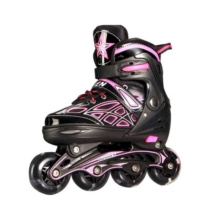 Roller In Line Roues LED illuminées Rollers pour Enfants Patins à roulettes Patins Inline,Rose noir