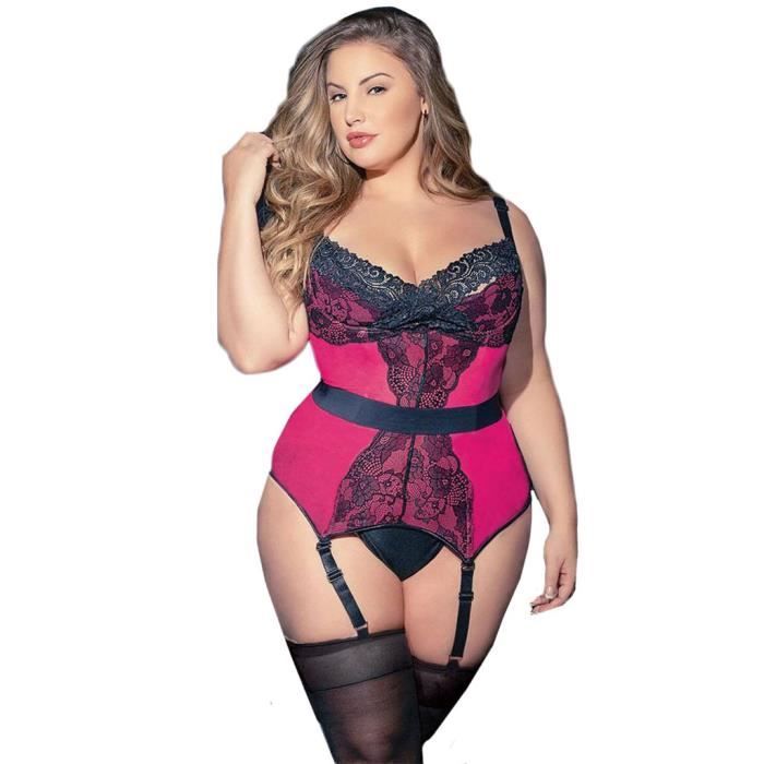 Femmes Plus La Taille Dentelle Corest String Lingerie Sexy Ensemble Sous V Tements Avec