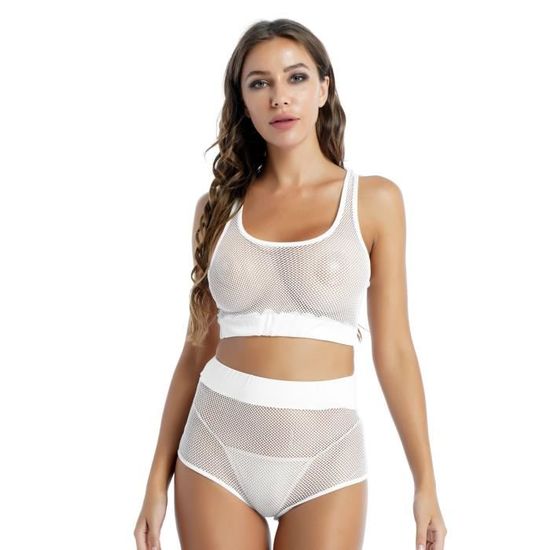 Dpois Femme Ensemble De Lingerie En Maille Soutien Gorge Et Culotte