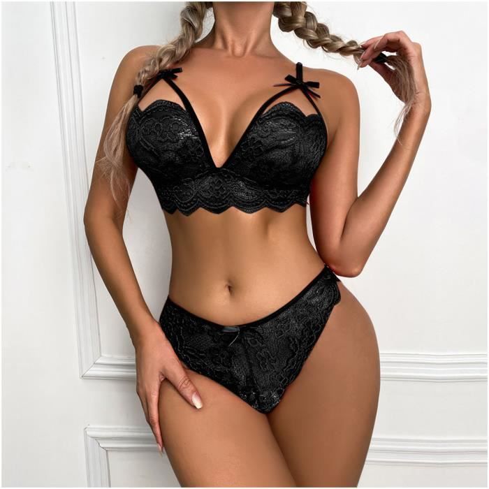 Ensemble de lingerie sexy transparente en dentelle brodée pour femmes