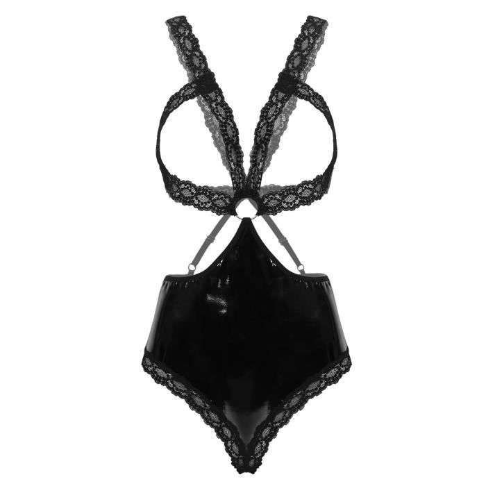 Lingerie Seins Nus Sexy Femme Body Cuir Bodysuit Babydoll Nuisette Dentelle Combinaison S Xl