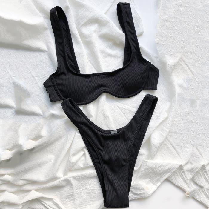 Maillot De Bain Pi Cesensemble Maillot De Bain Push Up Fil Rembourr Couleur Unie Lady Bikini