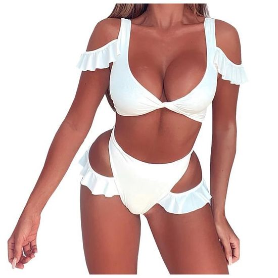 Bikini Femmes Sexy Maillots De Bain Creux Volants Maillot De Bain Deux