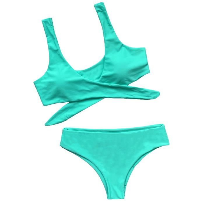 MAILLOT DE BAIN 2 PCS SET BIKINI SUMÉRAL Couleur Solide Push Up Classic