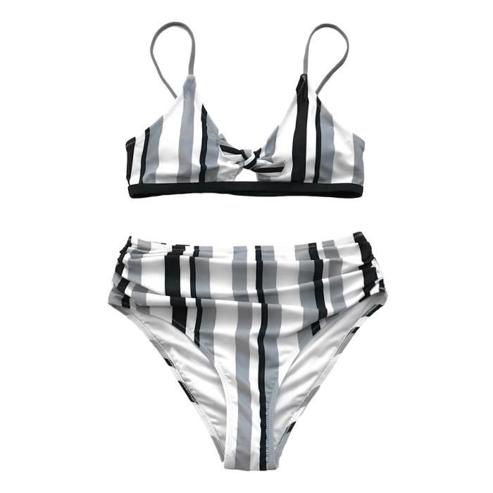 MAILLOT DE BAIN CUPSHE tricolore rayé Bikini ensemble femmes nœud
