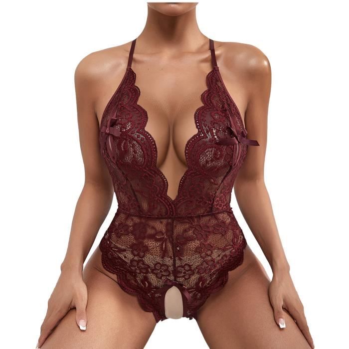 Femmes Sexy Col En V Lingerie Dentelle N Ud Papillon V Tements De Nuit