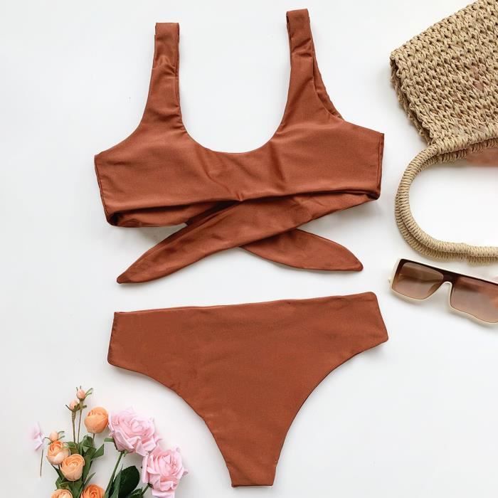 MAILLOT DE BAIN 2 PCS SET BIKINI SUMÉRAL Couleur Solide Push Up Classic